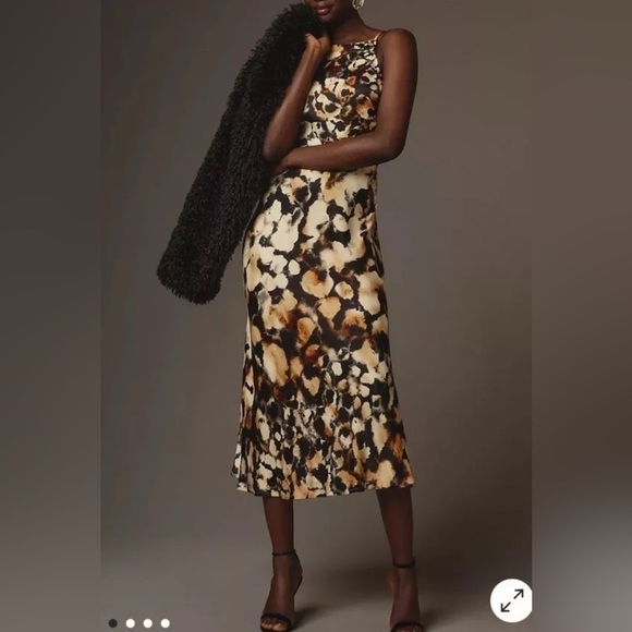 ANTHROPOLOGIE Conditions Apply  High Neck Floral Midi Slip Dress Size Large - Picture 4 of 13